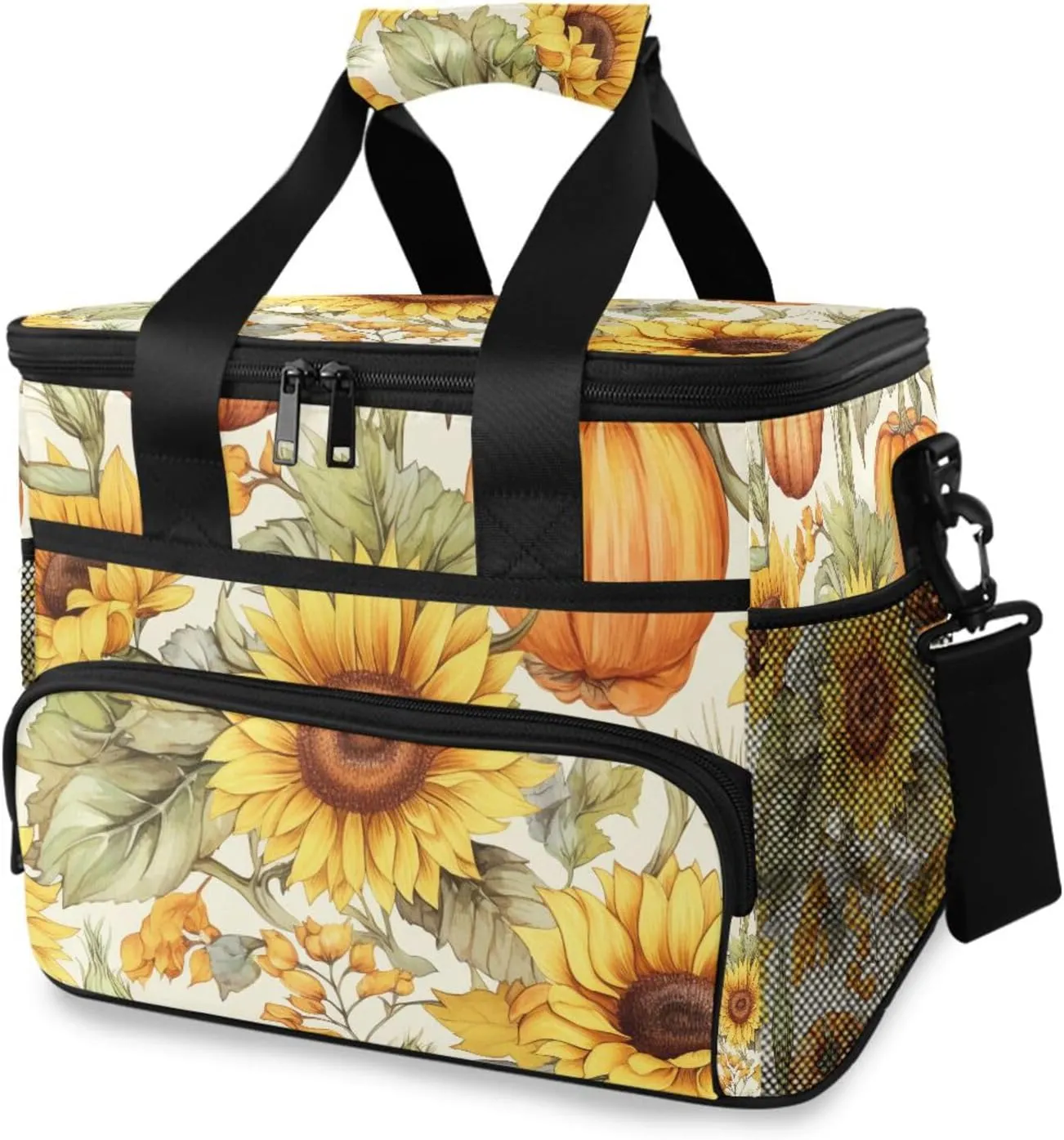 Sunflower Pumpkin Autumn Cooler Bag Insulated Cooler Soft Sided Cooler 24 Can Portable Picnic Bag Large Leakproof Lunch Bag Box for Beach Grocery Camping Travel Car Men Women