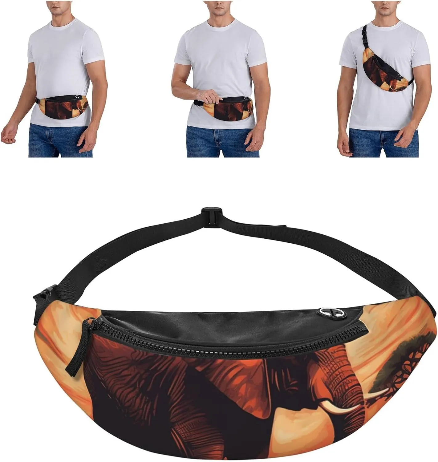 Sunset elephant Fanny Pack for Man Women Waist Bag Adjustable Belt Casual Chest Bag Bum Bags for Travel Sports Running Hiking Waist Packs