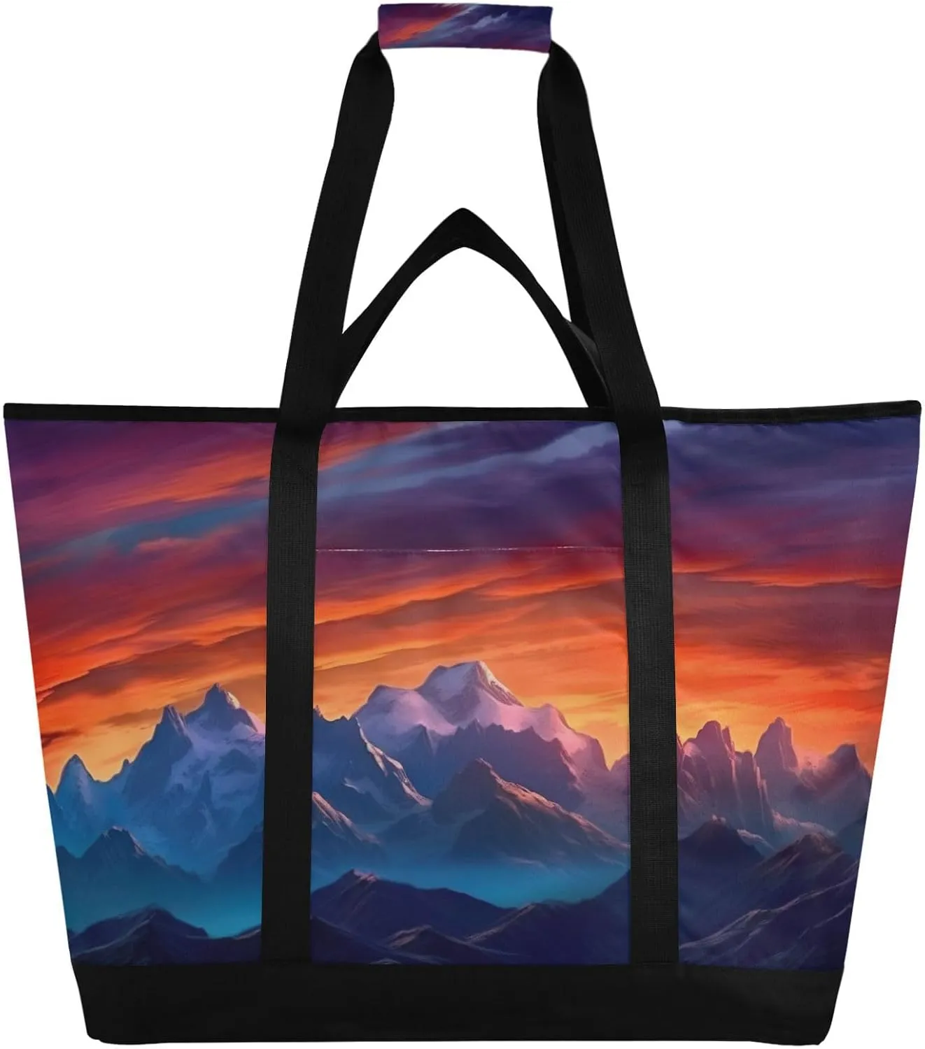 Sunset Mountain Reusable Insulated Lunchbox Cooler Bag, Leakproof Kitchen Grocery Bag Collapsible Portable Cooler Tote Bag for Picnic, Camping, Office, Travel