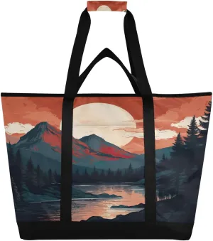 Sunset Mountain Reusable Insulated Lunchbox Cooler Bag, Leakproof Kitchen Grocery Bag Collapsible Portable Cooler Tote Bag for Picnic, Camping, Office, Travel