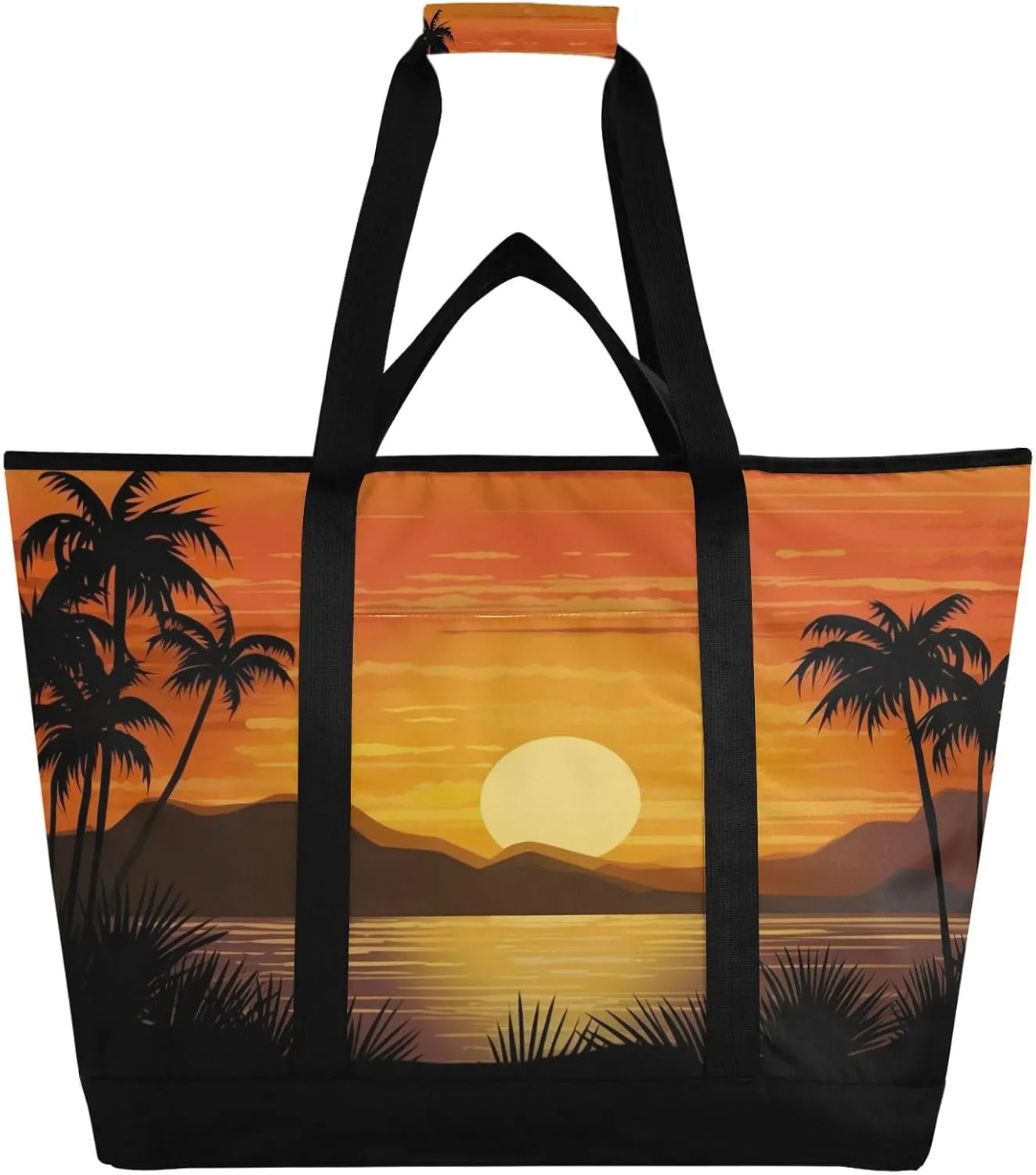 Sunset Tree Reusable Insulated Lunchbox Cooler Bag, Leakproof Kitchen Grocery Bag Collapsible Portable Cooler Tote Bag for Picnic, Camping, Office, Travel