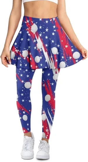Suobstales Skirted Leggings for Women Lightweight Tennis Golf Skorts Capris Gym Yoga Legging with Skirts