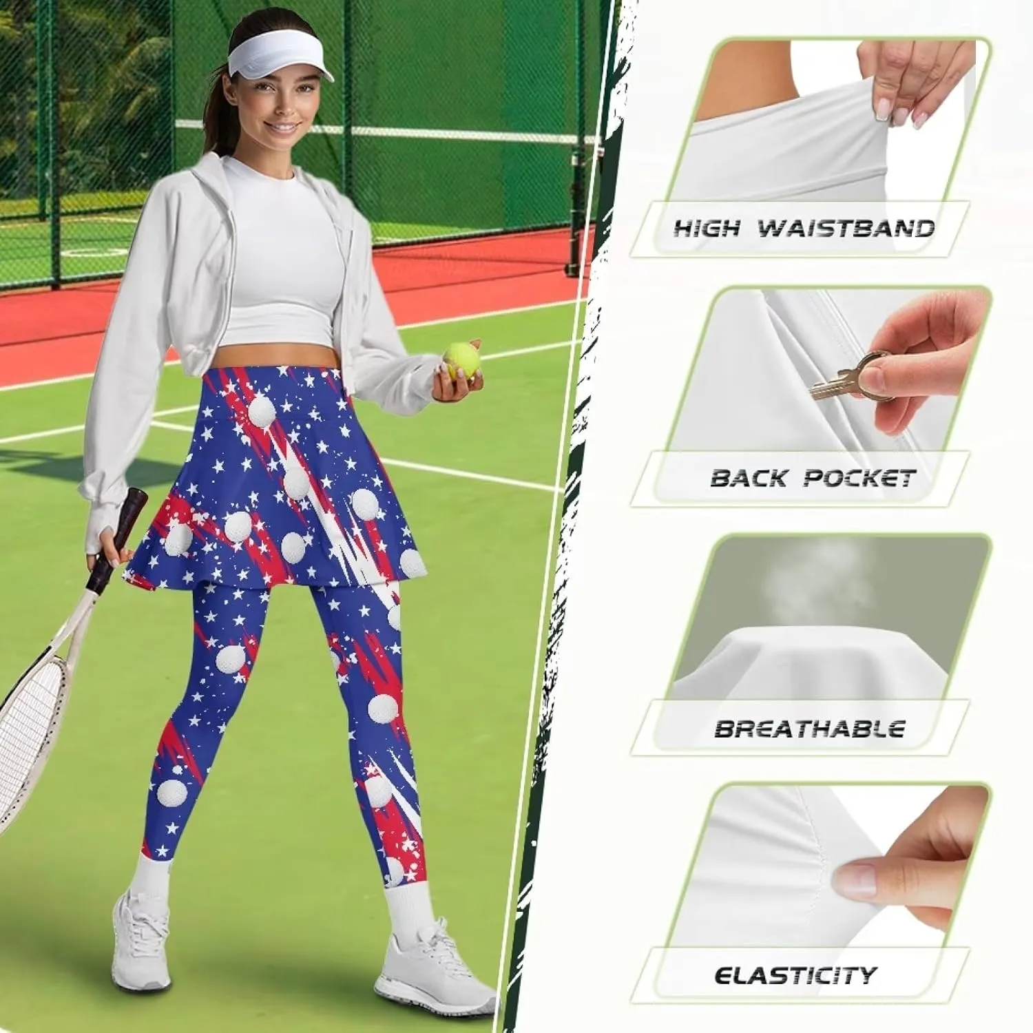 Suobstales Skirted Leggings for Women Lightweight Tennis Golf Skorts Capris Gym Yoga Legging with Skirts