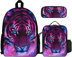 Supdreamc 3 Pcs Rucksack Mystic Fantasy Galaxy Sky Fantasy Tiger Wild Animals Boho Style Traveling & Camping Backpack Sets - Large Capacity Multipurpose Anti-Theft Bookbag for Adult