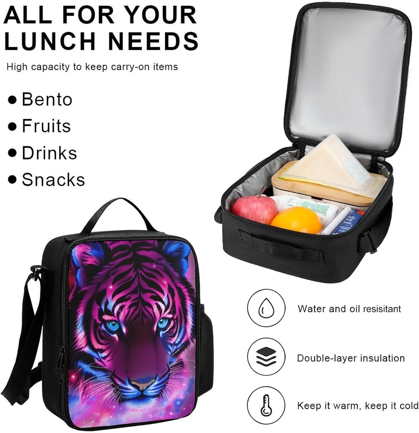 Supdreamc 3 Pcs Rucksack Mystic Fantasy Galaxy Sky Fantasy Tiger Wild Animals Boho Style Traveling & Camping Backpack Sets - Large Capacity Multipurpose Anti-Theft Bookbag for Adult