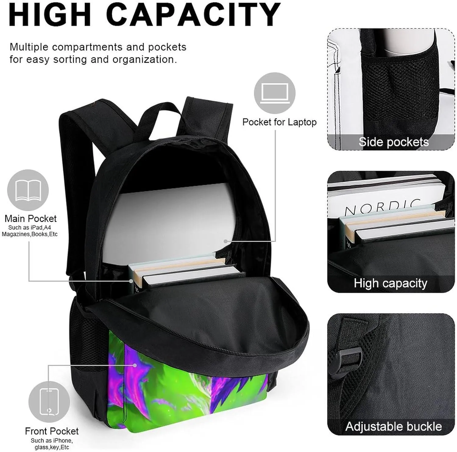 Supdreamc 3 Piece Backpack Sets Ice And Fire Flaming Cool Wolf Art Lightweight Rucksack Bag With Lunch Bag Box And Pencil Case for Women Men Adult Travel Camping, One Size