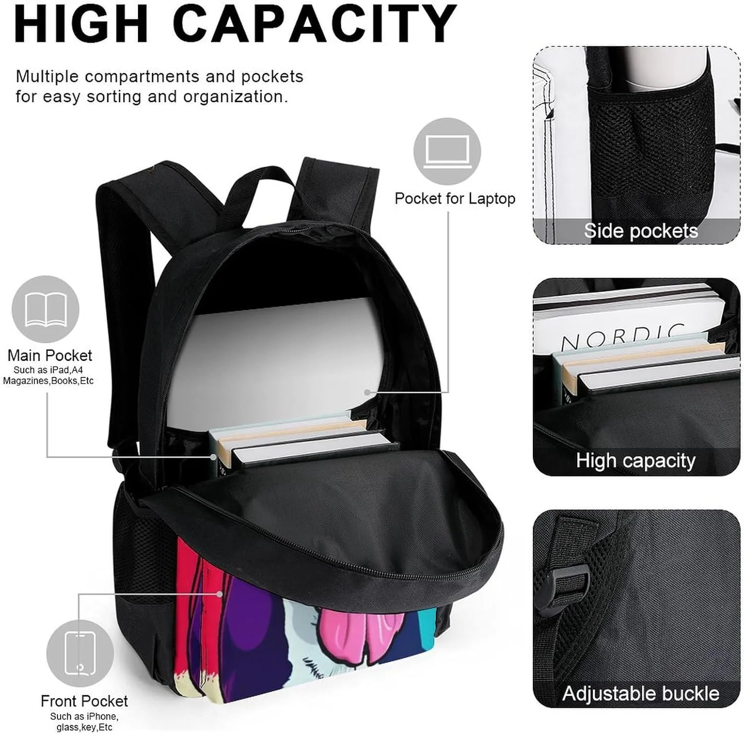 Supdreamc 3 Piece Rucksack American Pit Bull Terrier Dog Art Travel Hiking Daypack - Big Capacity Multipurpose Carry On Bag Lunch Bag Pencil Case for Men & Women