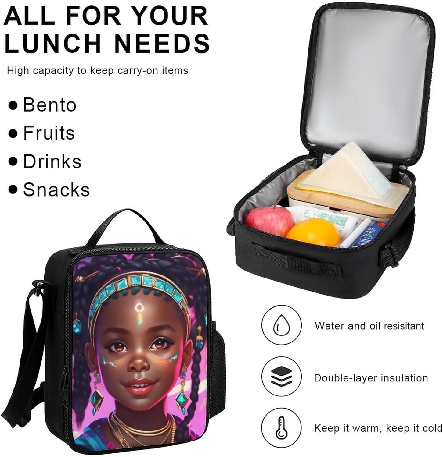 Supdreamc 3 Piece Rucksack Large Capacity Shoulder Bag Backpack for Gym Work Bicycle - Cute African American Black Women Woman Art, for Adult, Travel Hiking Backpack