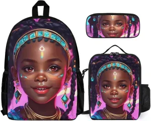 Supdreamc 3 Piece Rucksack Large Capacity Shoulder Bag Backpack for Gym Work Bicycle - Cute African American Black Women Woman Art, for Adult, Travel Hiking Backpack