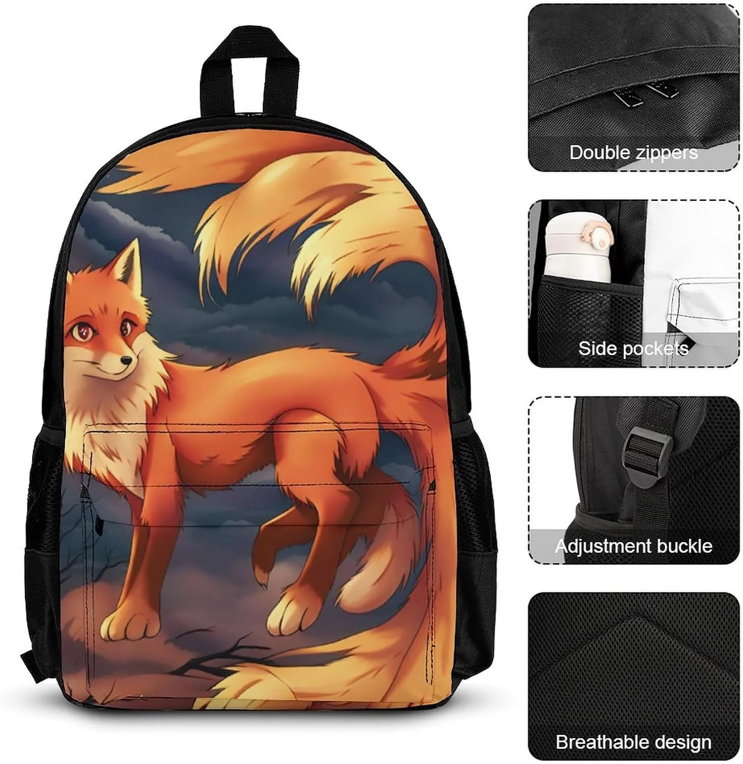 Supdreamc 3 Piece Rucksack Sets, Anime Fox Art Carry On Bag Lunch Bag Pencil Case, Shoulder Book Bags, Travel Hiking Bag & Day Pack Rucksack