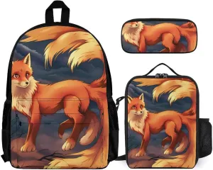 Supdreamc 3 Piece Rucksack Sets, Anime Fox Art Carry On Bag Lunch Bag Pencil Case, Shoulder Book Bags, Travel Hiking Bag & Day Pack Rucksack