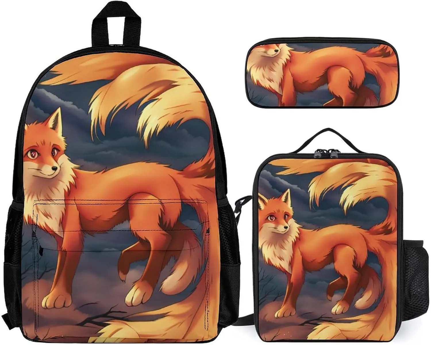 Supdreamc 3 Piece Rucksack Sets, Anime Fox Art Carry On Bag Lunch Bag Pencil Case, Shoulder Book Bags, Travel Hiking Bag & Day Pack Rucksack