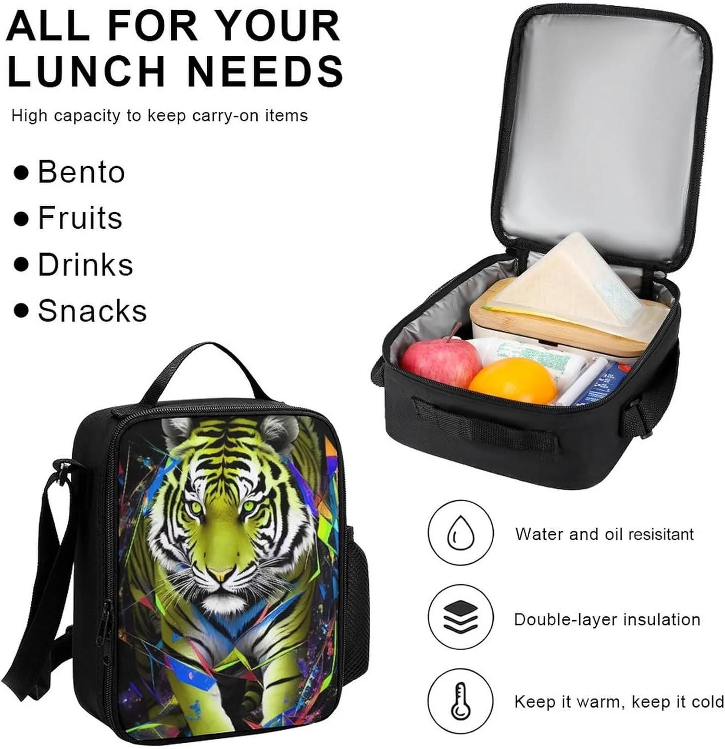 Supdreamc Adults Daypack - Trippy Tiger Animal Art Shoulder Bag 3 Piece College Travel Hiking & Camping Rucksack, 3 Piece Daypack Business Bag