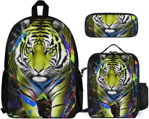 Supdreamc Adults Daypack - Trippy Tiger Animal Art Shoulder Bag 3 Piece College Travel Hiking & Camping Rucksack, 3 Piece Daypack Business Bag