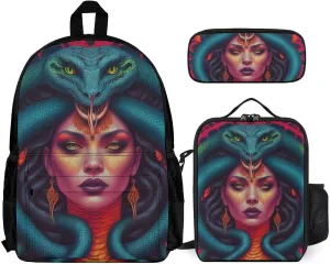 Supdreamc Adults Rucksack Sets - Ancient Greece Snake Queen Medusa Art Carry On Bag 3 Piece College Daypack Camping Outdoor Backpack, 3 Piece Daypack Climbing Shoulder Bag