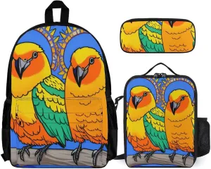 Supdreamc Backpack Sets Rucksack Large Capacity Carry On Bag Backpack   Lunch Bag   Pencil Case for Sports Travel Bicycle - Loquacious Birds Blue Art Rucksack