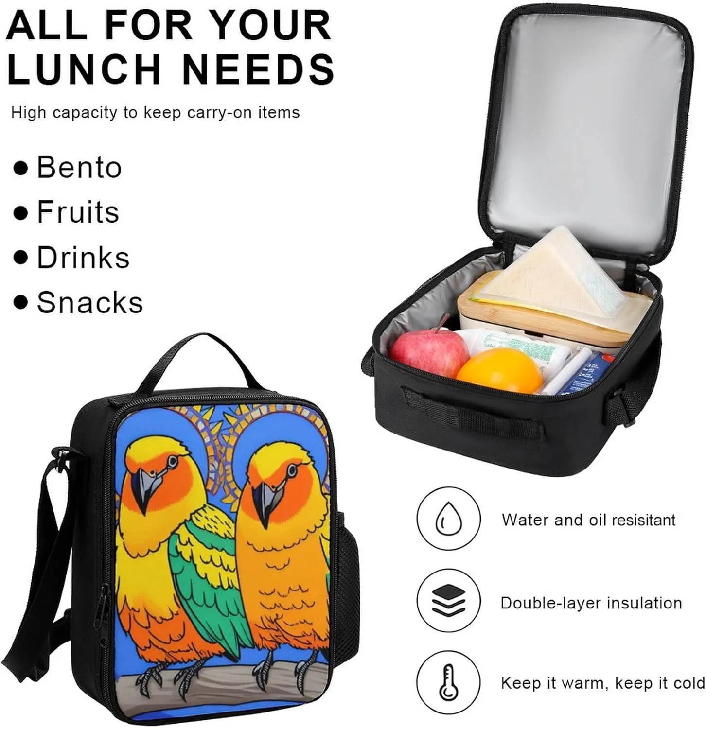 Supdreamc Backpack Sets Rucksack Large Capacity Carry On Bag Backpack   Lunch Bag   Pencil Case for Sports Travel Bicycle - Loquacious Birds Blue Art Rucksack