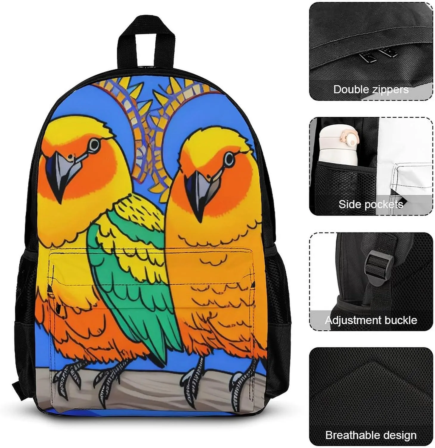 Supdreamc Backpack Sets Rucksack Large Capacity Carry On Bag Backpack   Lunch Bag   Pencil Case for Sports Travel Bicycle - Loquacious Birds Blue Art Rucksack
