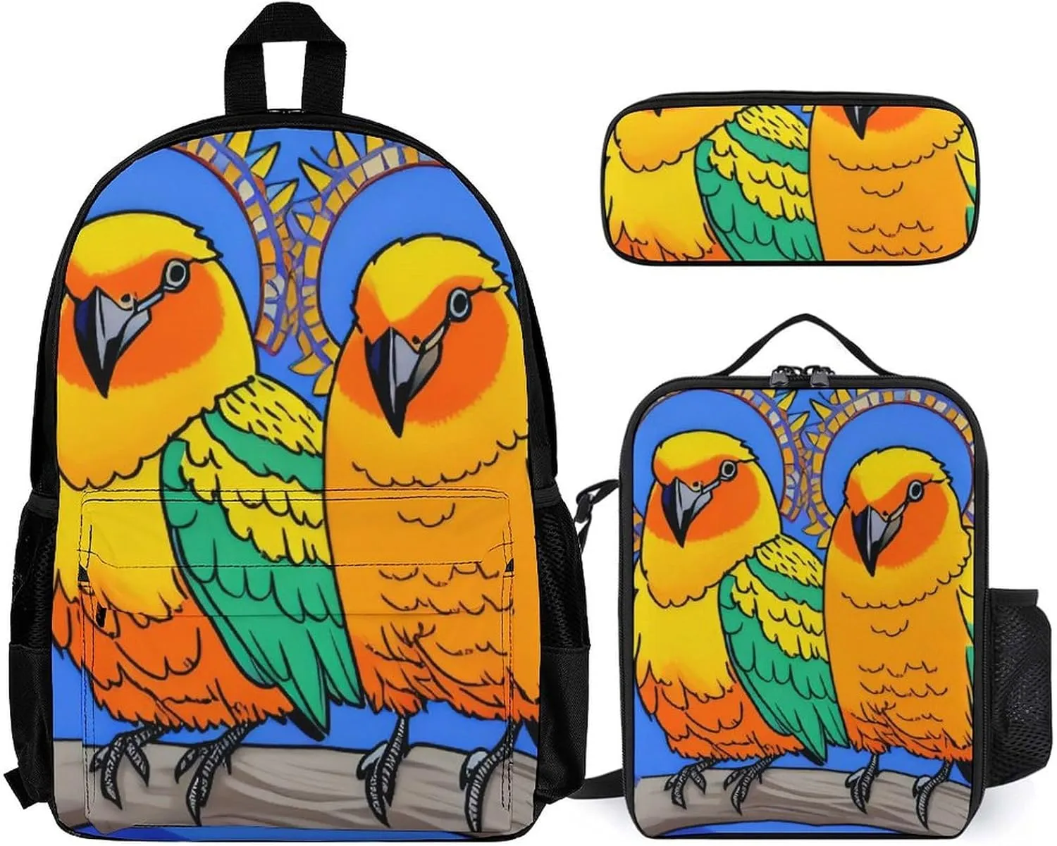 Supdreamc Backpack Sets Rucksack Large Capacity Carry On Bag Backpack   Lunch Bag   Pencil Case for Sports Travel Bicycle - Loquacious Birds Blue Art Rucksack