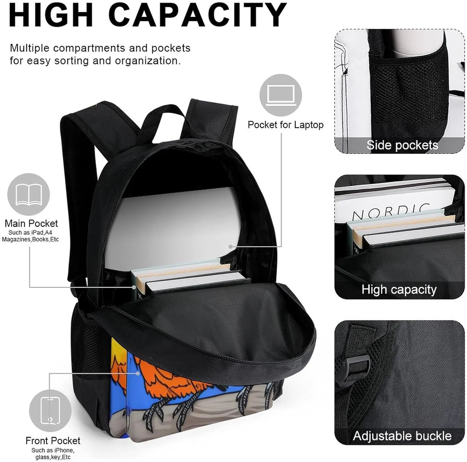 Supdreamc Backpack Sets Rucksack Large Capacity Carry On Bag Backpack   Lunch Bag   Pencil Case for Sports Travel Bicycle - Loquacious Birds Blue Art Rucksack