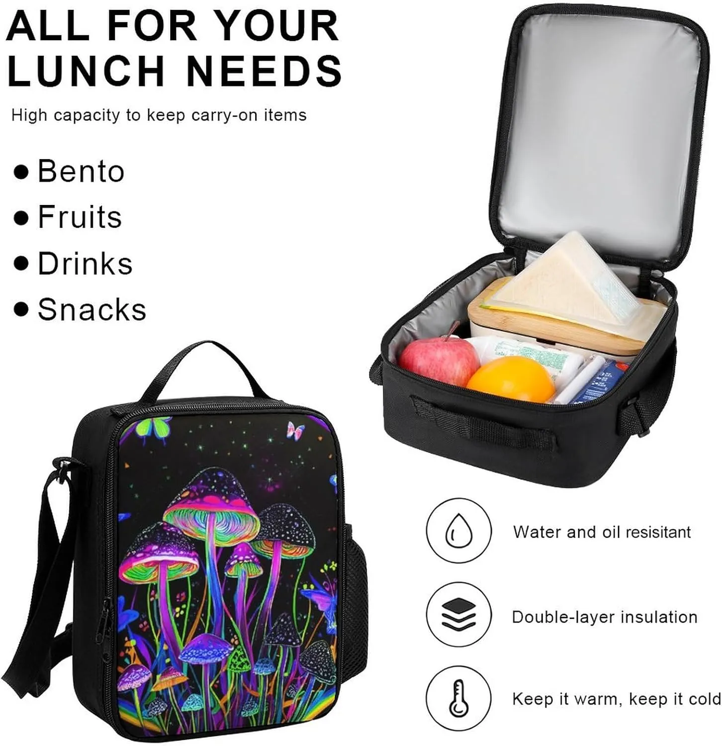 Supdreamc Backpack Sets Rucksack Large Capacity Carry On Bag Backpack   Lunch Bag   Pencil Case for Sports Travel Bicycle - Trippy Mushroom Butterflies Glowing Psychedelic Art Rucksack