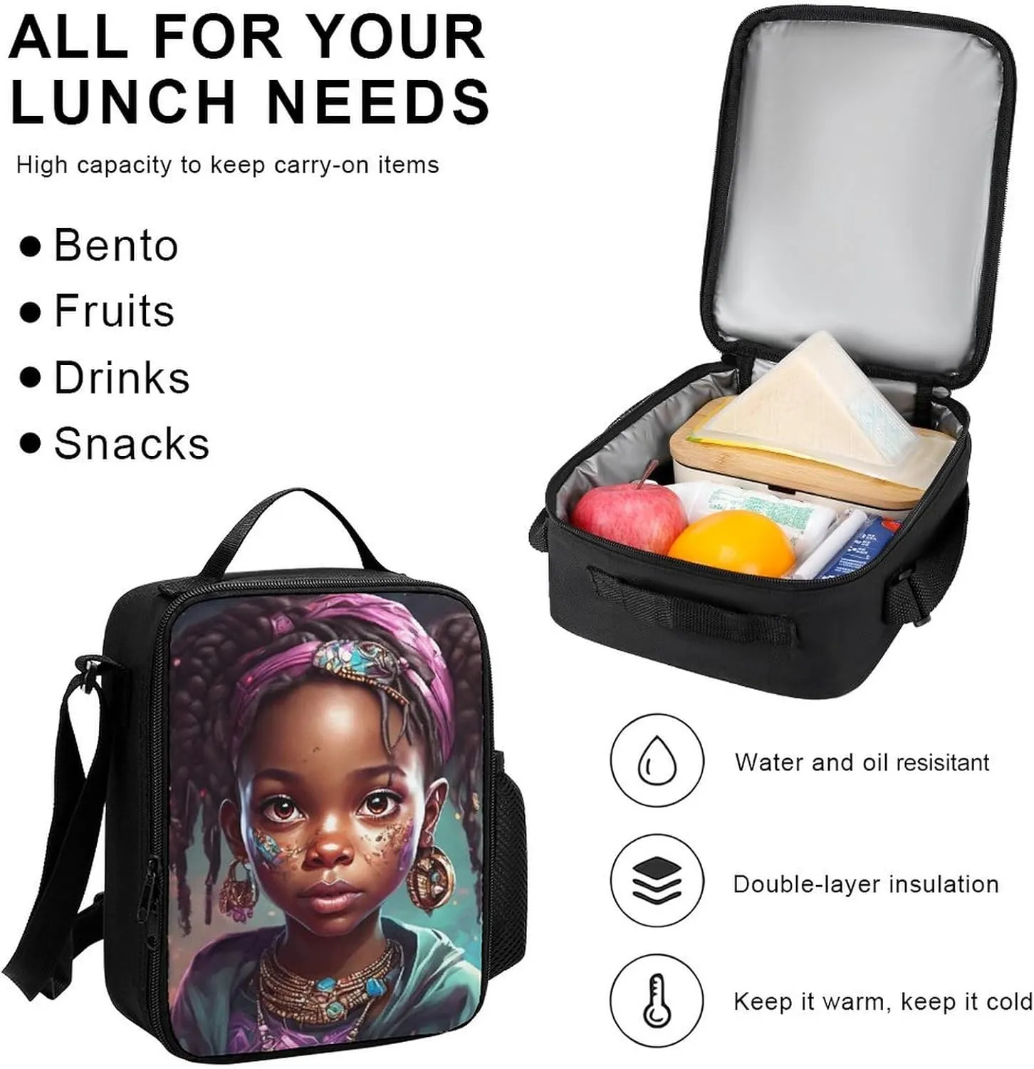 Supdreamc Big Capacity Rucksack, Afro Women African American Black Woman Art Bookbag, 3 Piece College Daypack, Travel Hiking Backpack Rucksack   Lunch Bag   Pencil Bag, One Size