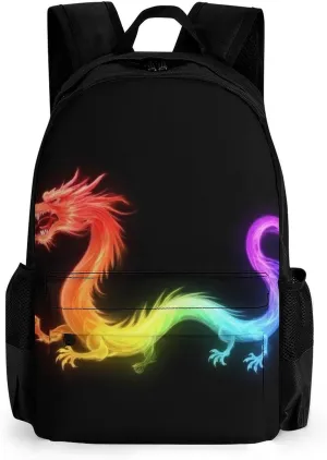 Supdreamc Daypack Anti-Theft Multipurpose Large Capacity Shoulder Bag - Cool Fire Rainbow Dragon Travel Hiking & Camping Rucksack With Smooth Zippers