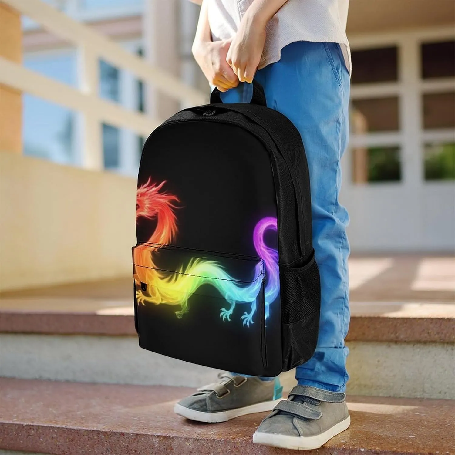 Supdreamc Daypack Anti-Theft Multipurpose Large Capacity Shoulder Bag - Cool Fire Rainbow Dragon Travel Hiking & Camping Rucksack With Smooth Zippers