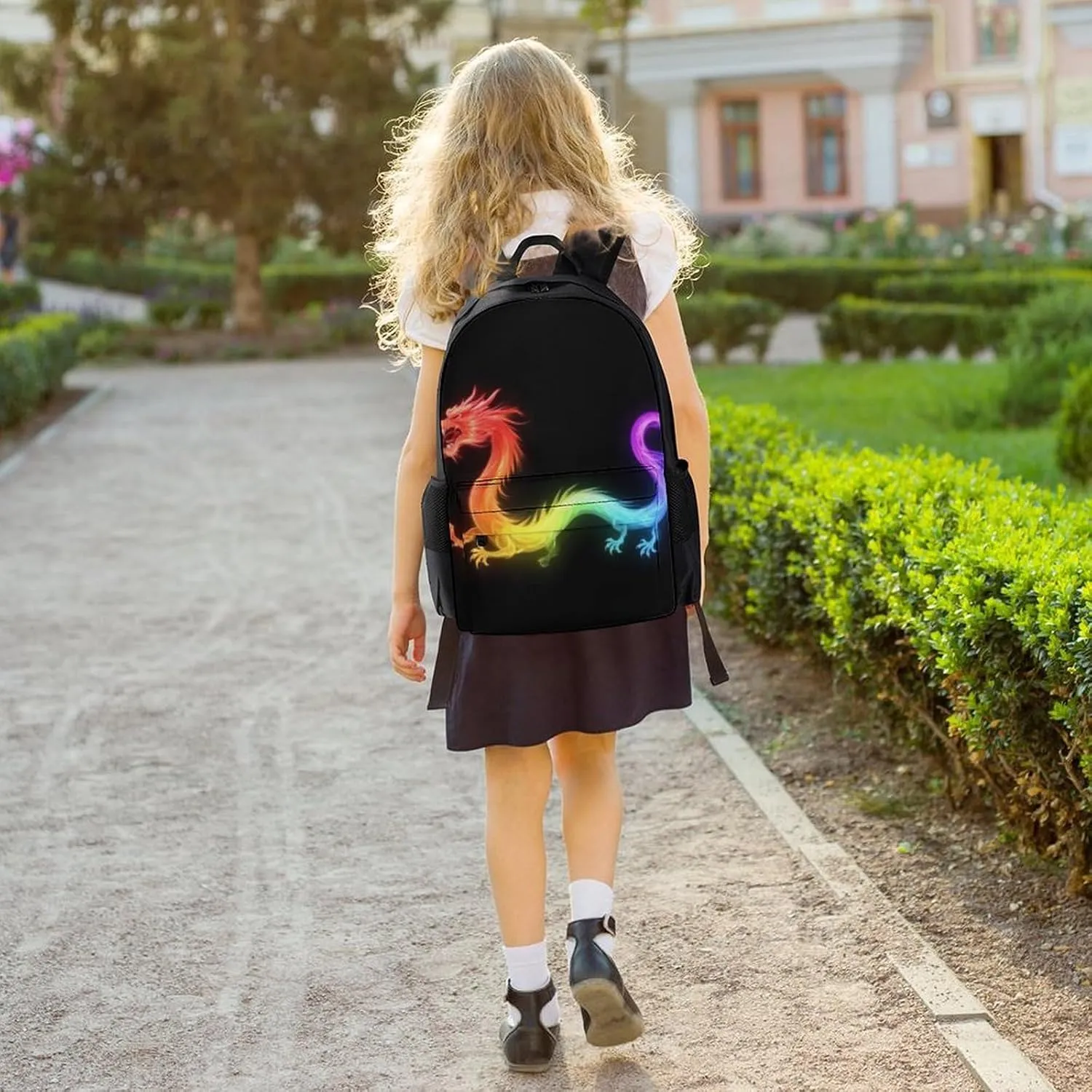 Supdreamc Daypack Anti-Theft Multipurpose Large Capacity Shoulder Bag - Cool Fire Rainbow Dragon Travel Hiking & Camping Rucksack With Smooth Zippers