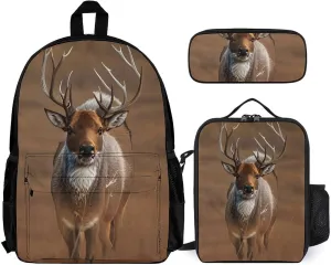 Supdreamc Daypack Backpack Sets, Daypack   Lunch Bag   Pencil Case for Camping Outdoors Cycling, Elk Art Backpack Rucksack for Adults