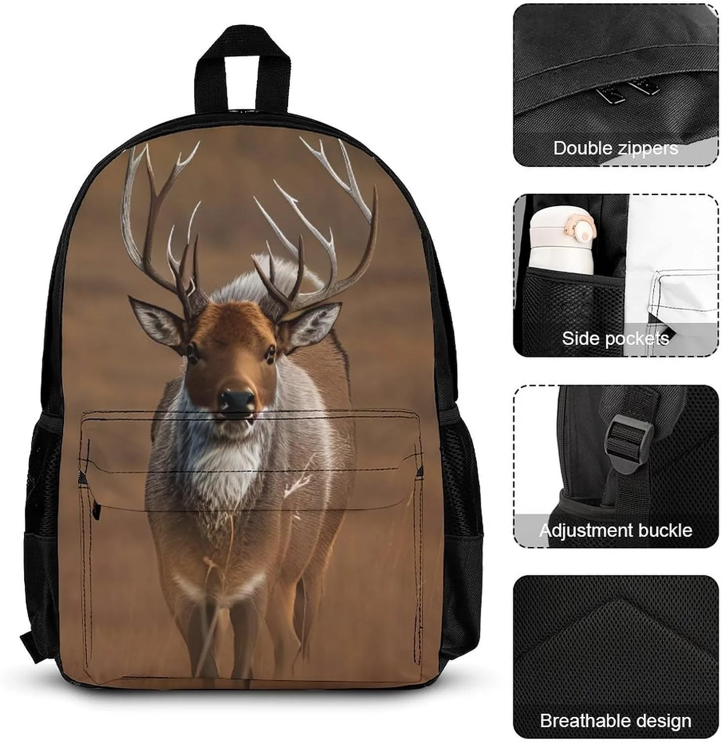 Supdreamc Daypack Backpack Sets, Daypack   Lunch Bag   Pencil Case for Camping Outdoors Cycling, Elk Art Backpack Rucksack for Adults