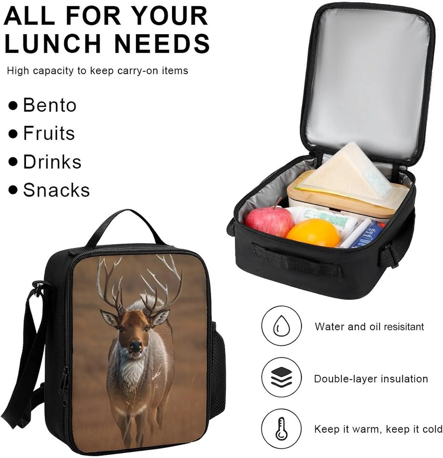 Supdreamc Daypack Backpack Sets, Daypack   Lunch Bag   Pencil Case for Camping Outdoors Cycling, Elk Art Backpack Rucksack for Adults