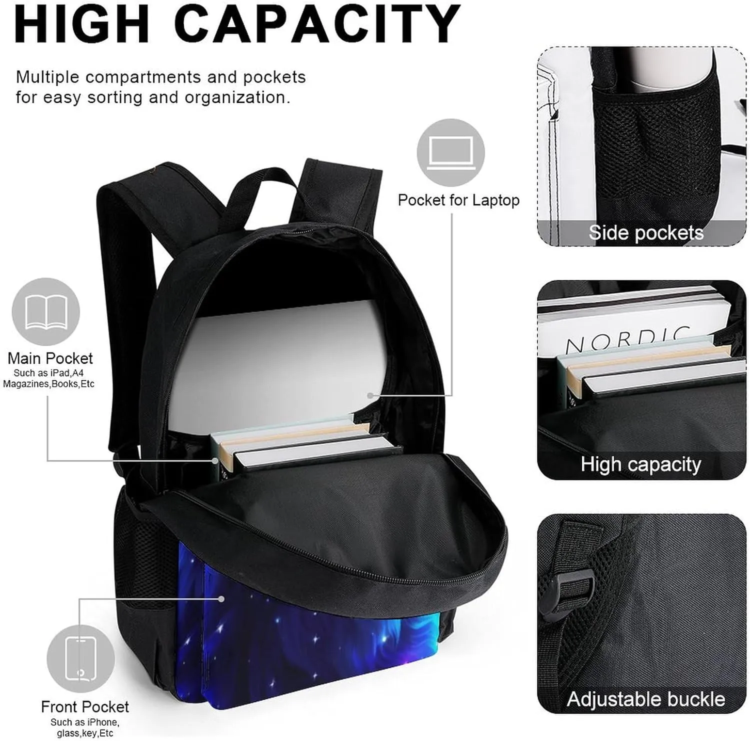 Supdreamc Daypack Backpack Sets, Rucksack   Lunch Bag   Pencil Case for Camping Picnic Bicycle, Blue Universe Galaxy Magic Wolf In The Space Art Camping Outdoor Backpack for Women Men