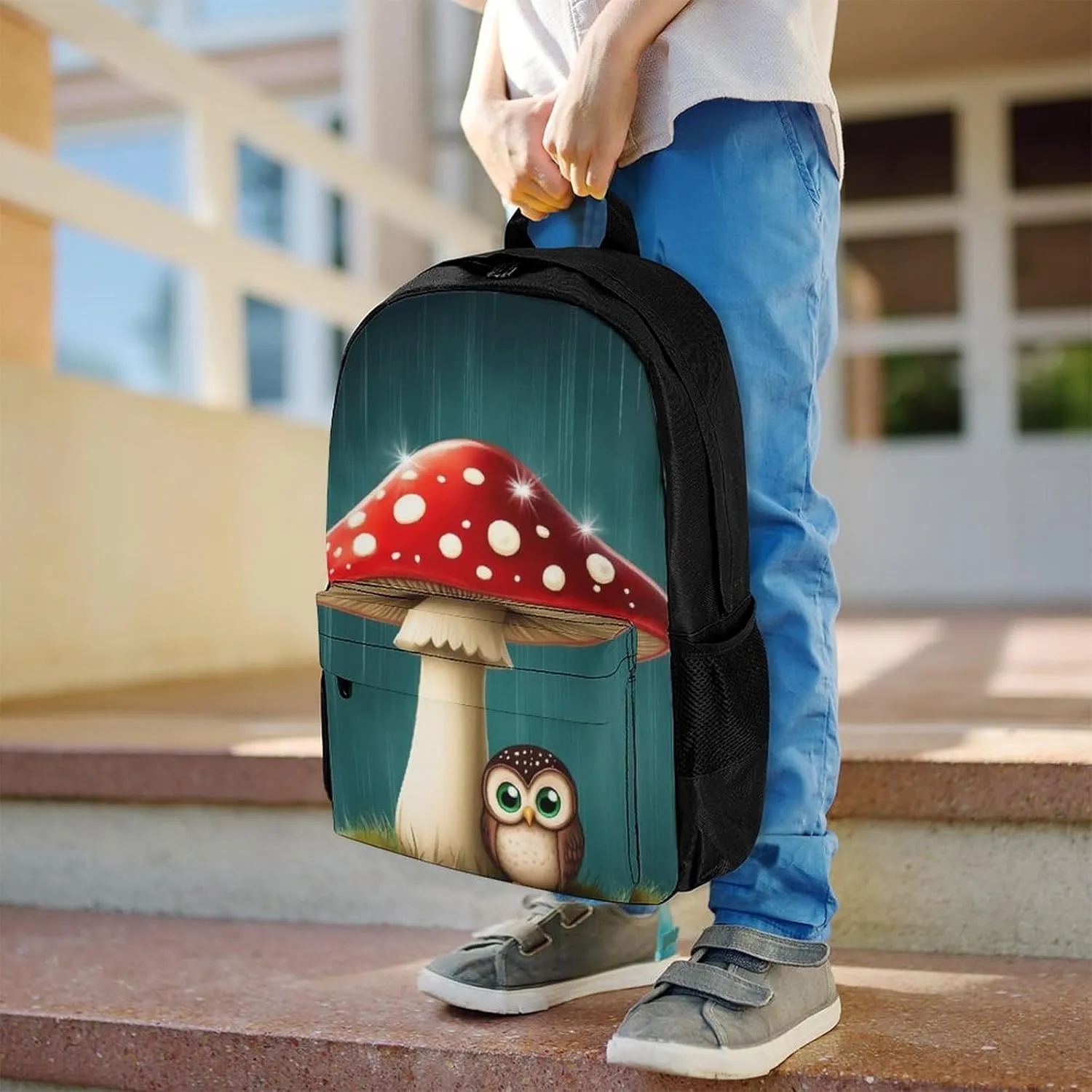 Supdreamc Polyester Daypack Backpack for Climbing Outdoors Running - Big Capacity Multipurpose Anti-Theft Bookbag, Cute Owl Mushroom Travel Hiking & Camping Rucksack