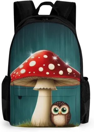 Supdreamc Polyester Daypack Backpack for Climbing Outdoors Running - Big Capacity Multipurpose Anti-Theft Bookbag, Cute Owl Mushroom Travel Hiking & Camping Rucksack