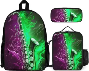 Supdreamc Travel Hiking Bag & Day Pack 3 Piece Daypack Sets Shoulder Bag Big Capacity Rucksack Saxophone In Fire And Water Art Daypack Backpack for Men and Women