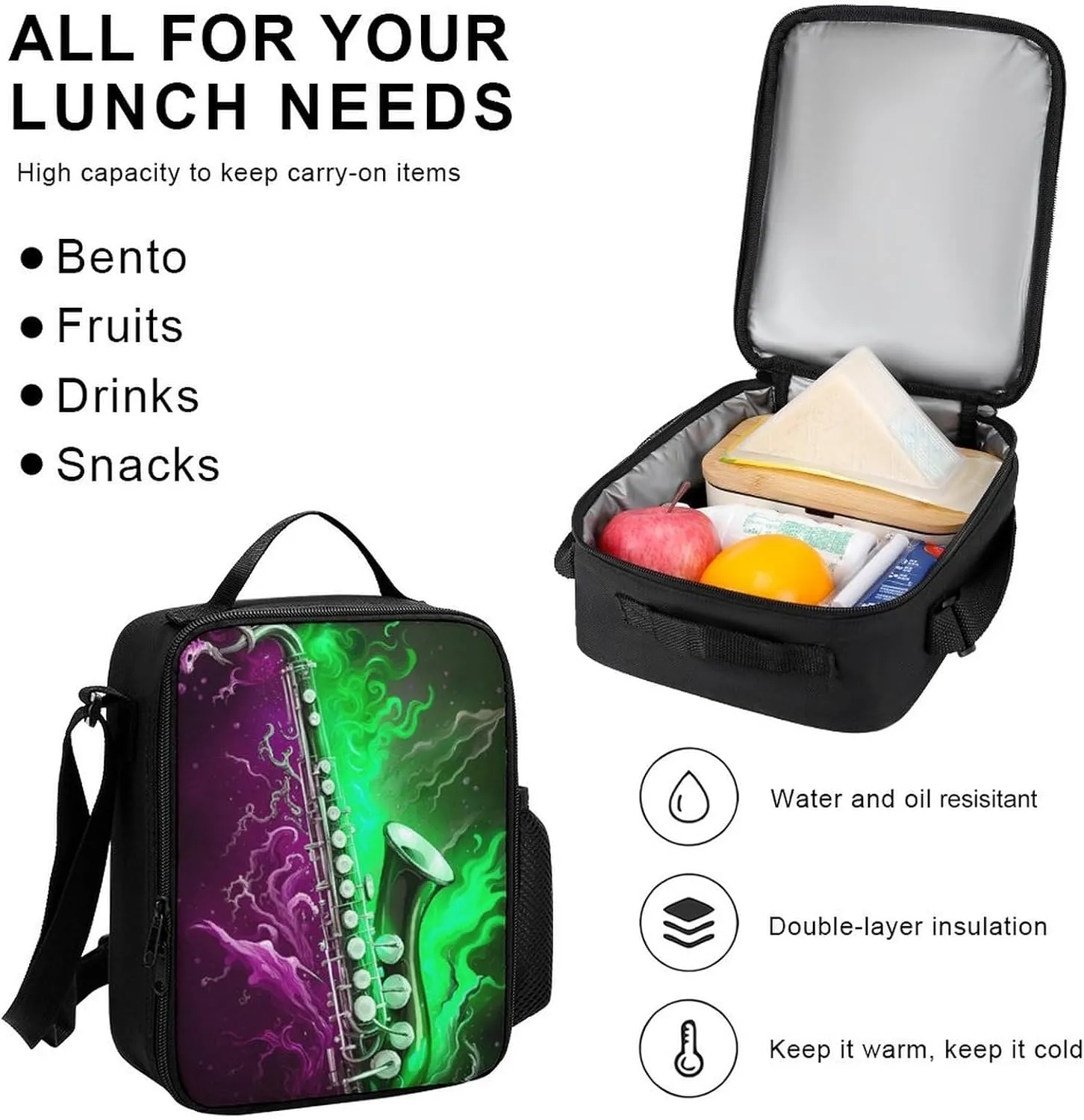 Supdreamc Travel Hiking Bag & Day Pack 3 Piece Daypack Sets Shoulder Bag Big Capacity Rucksack Saxophone In Fire And Water Art Daypack Backpack for Men and Women