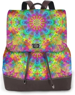 Swarms Of Flowers Women'S Leather Backpack Ladies Shoulder Bag Leather Handbag Rucksack Travel Daypack