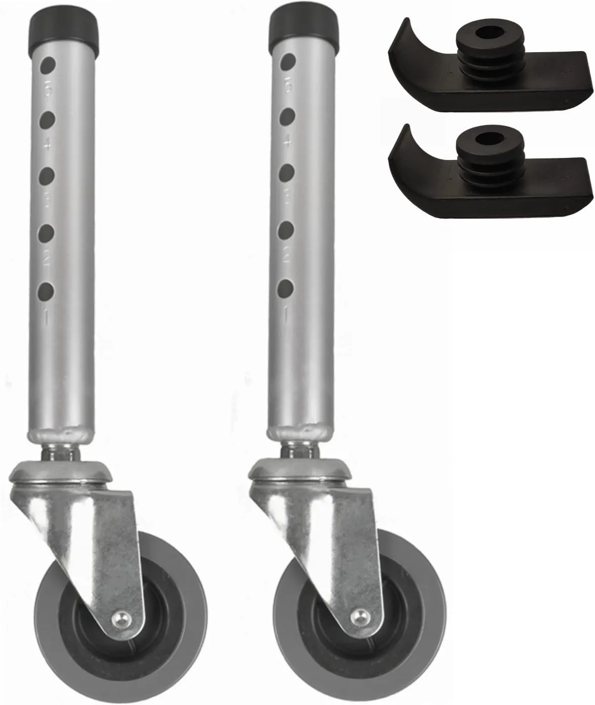 Swivel Walker Wheels, Swivel Hard Rubber Universal Walker Casters Wheel with 5 Height Adjustable, Replacement Rollator Accessories, Extra 2 Ski Glides Included