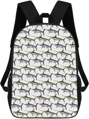 Swordfish Pattern Fashion 17 Inch Backpack Simple Shoulders Daypacks Lightweight Laptop Bag Travel Gear