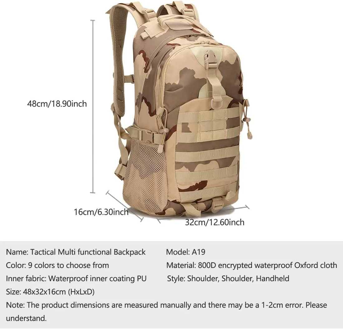 Tactical Backpack for Men Hiking Day Pack Molle Military Rucksack Waterproof Assault Pack Bag for Hunting Camping Trekking (Black)