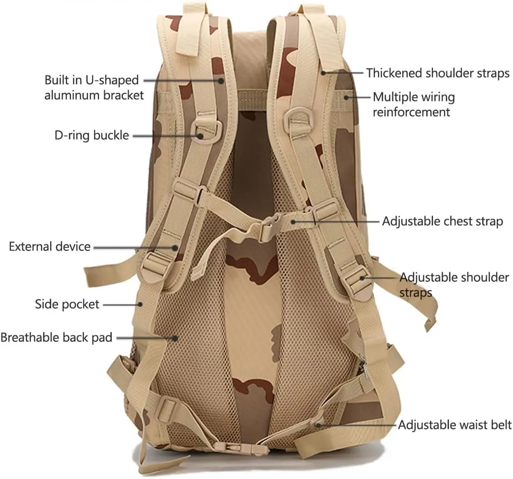 Tactical Backpack for Men Hiking Day Pack Molle Military Rucksack Waterproof Assault Pack Bag for Hunting Camping Trekking (Black)