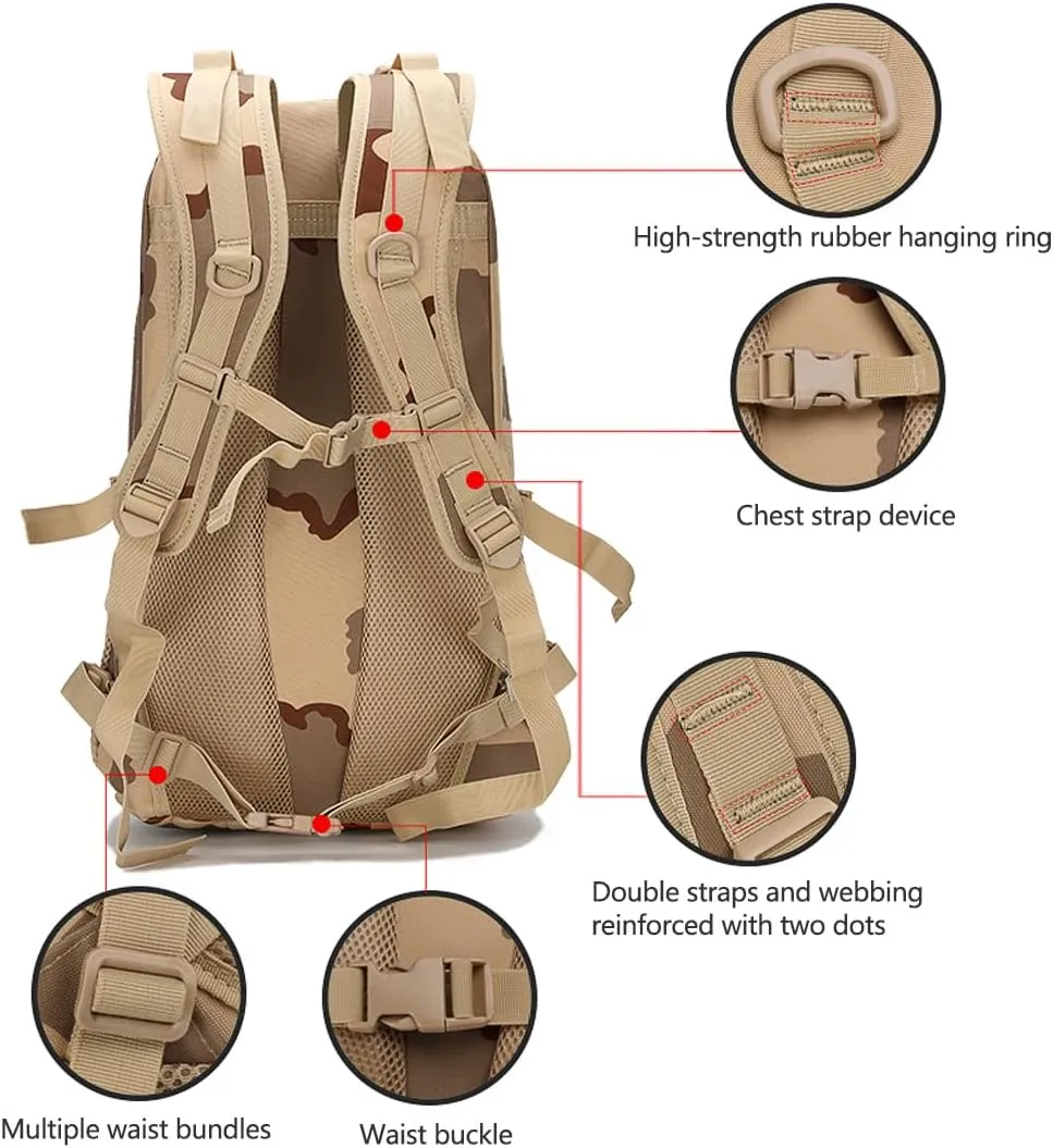 Tactical Backpack for Men Hiking Day Pack Molle Military Rucksack Waterproof Assault Pack Bag for Hunting Camping Trekking (Black)