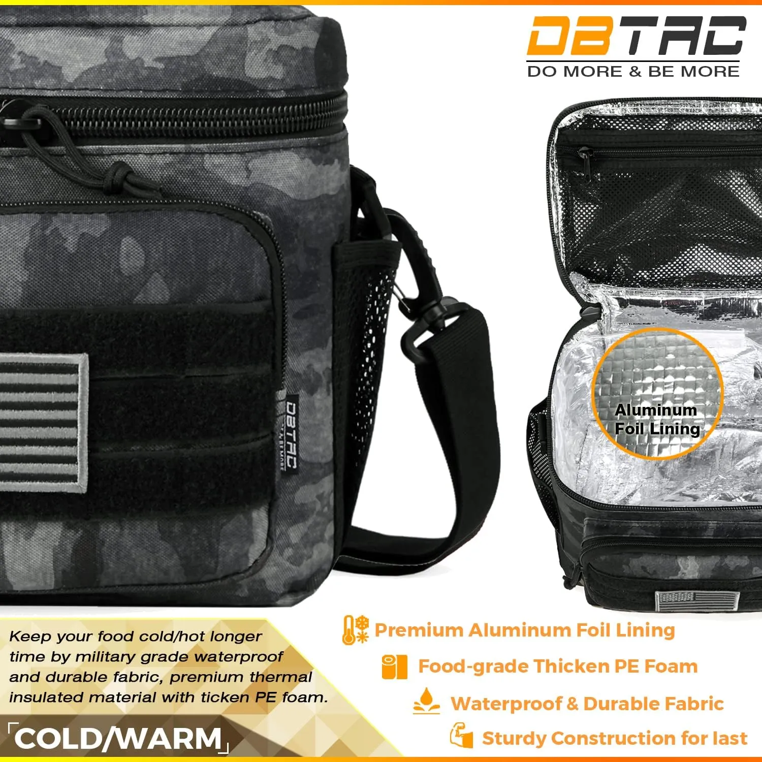 Tactical Lunch Bag for Men Women, 12 Cans Insulated Lunch Box for Adult | 9L Leakproof Lunch Cooler Tote for Work Office Outdoor Travel | Soft Easy To Clean Liner x2, LE Camo