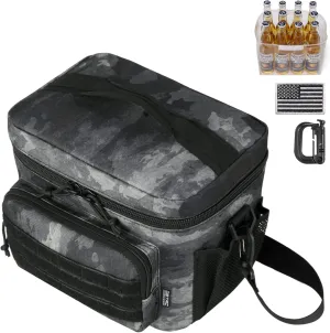 Tactical Lunch Bag for Men Women, 12 Cans Insulated Lunch Box for Adult | 9L Leakproof Lunch Cooler Tote for Work Office Outdoor Travel | Soft Easy To Clean Liner x2, LE Camo