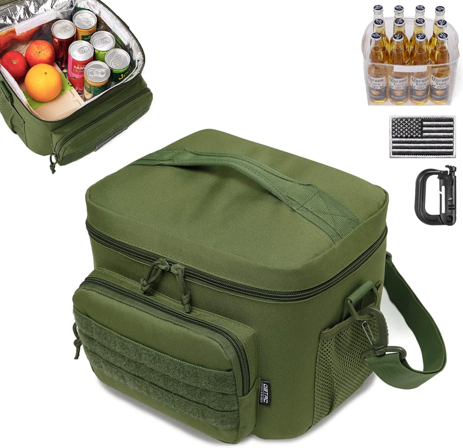Tactical Lunch Bag for Men Women, 12 Cans Insulated Lunch Box for Adult | 9L Leakproof Lunch Cooler Tote for Work Office Outdoor Travel | Soft Easy To Clean Liner x2, OD Green