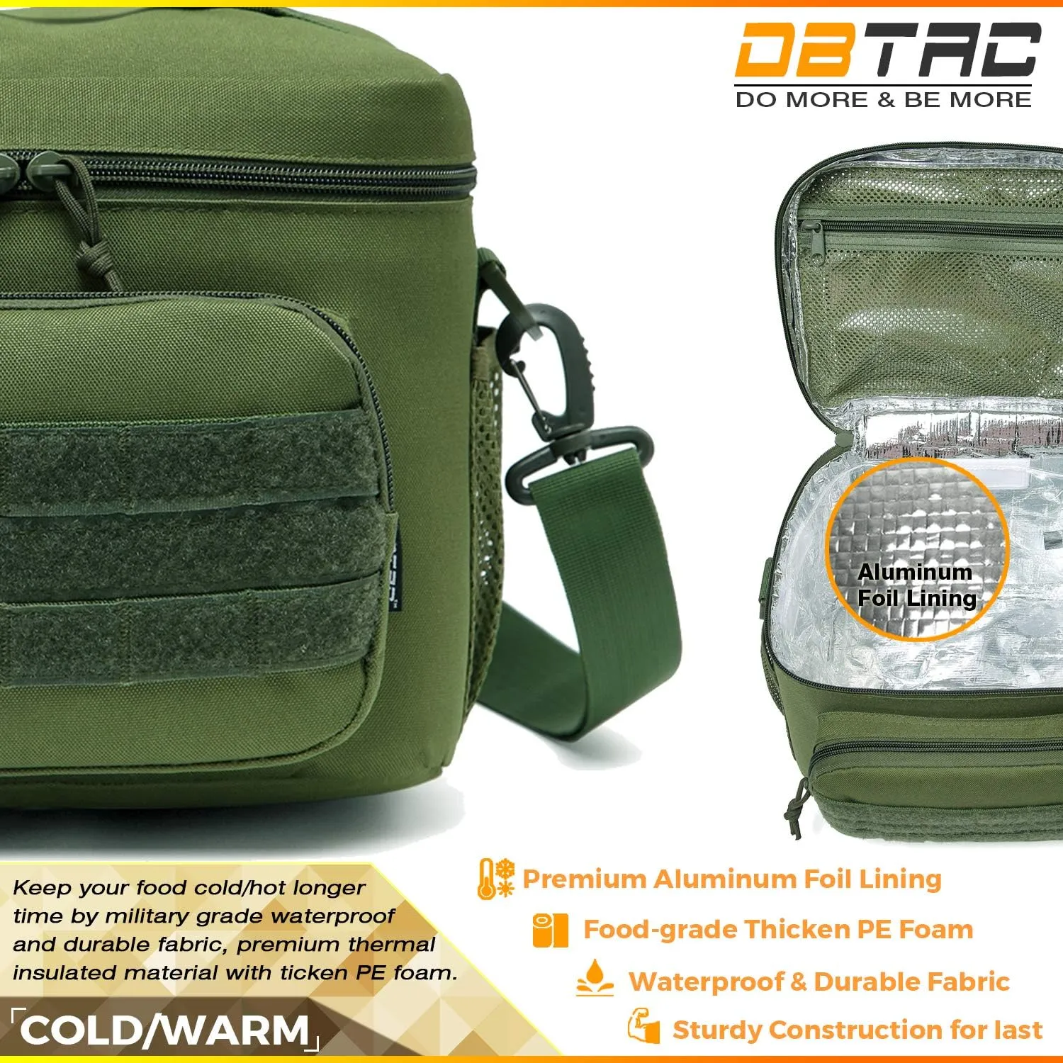 Tactical Lunch Bag for Men Women, 12 Cans Insulated Lunch Box for Adult | 9L Leakproof Lunch Cooler Tote for Work Office Outdoor Travel | Soft Easy To Clean Liner x2, OD Green