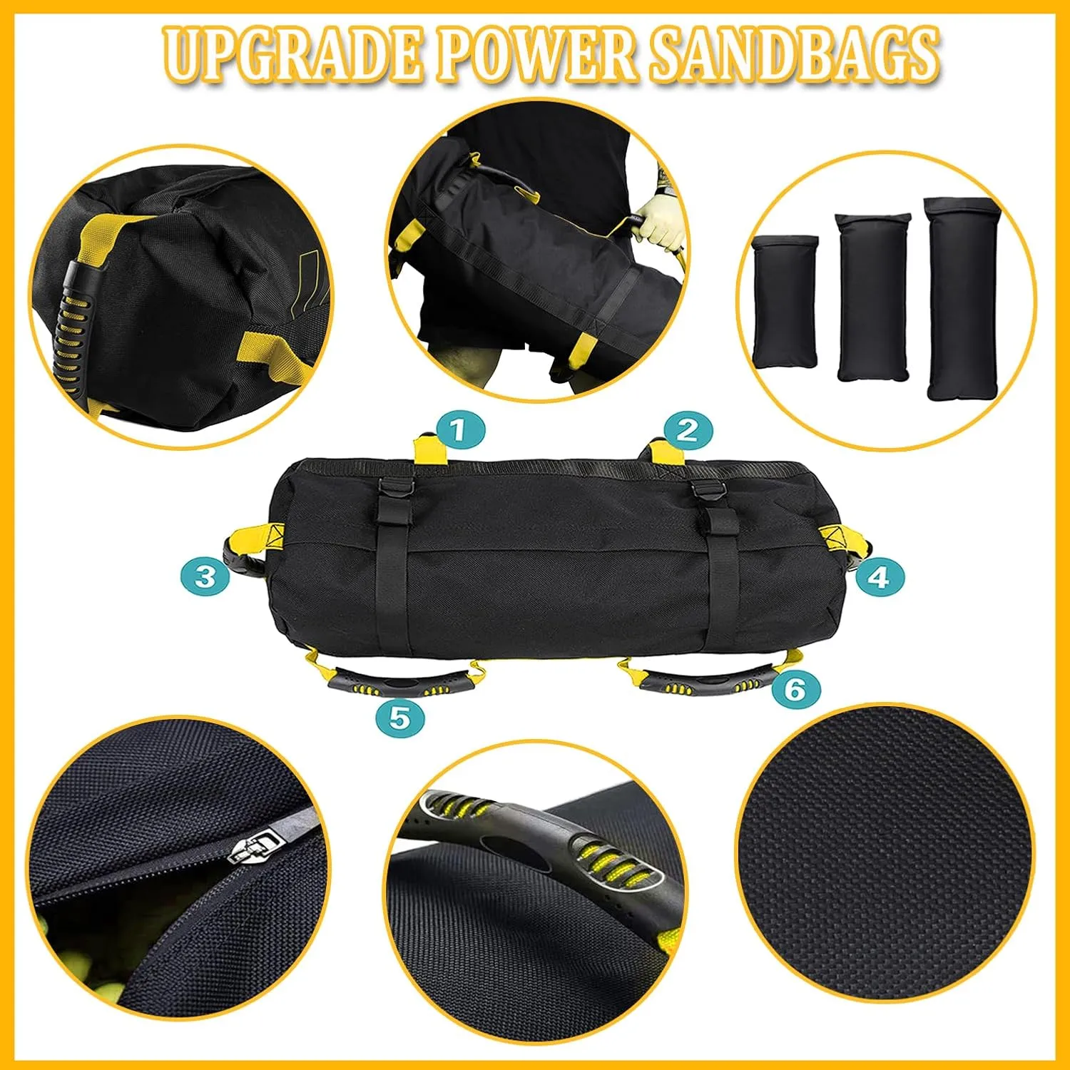 Taeku Fitness Sandbag, Heavy Duty Workout Sand Bag with Handles Weighted Slam Bag with 3 Unfilled Bags for Strength Powerlifting Exercise