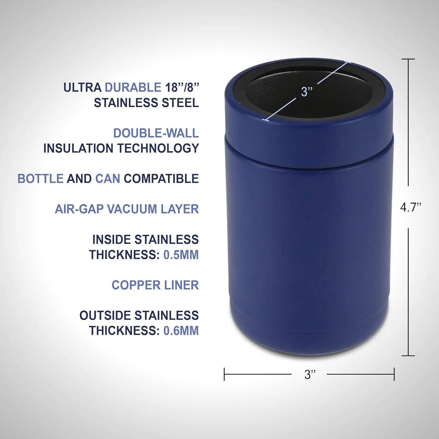 Tahoe Trails 12 oz Stainless Steel Double Wall Vacuum Insulated Can Cooler (Blue)