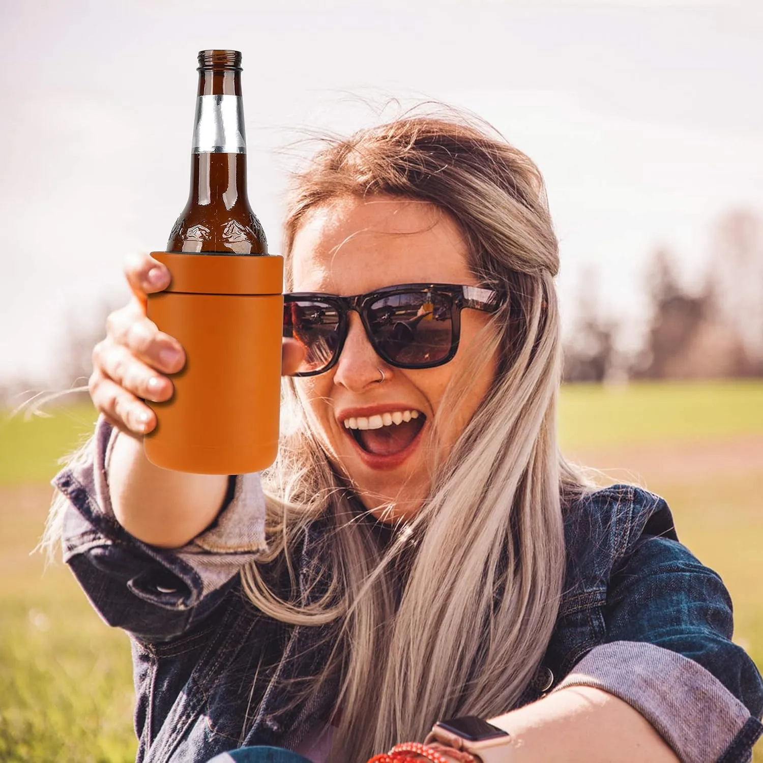 Tahoe Trails Stainless Steel 12oz Vacuum Insulated Can and Bottle Cooler | Double Wall Can Cooler For Cans and Bottles | Copper Plated Can Chiller and Metal Cooler | Orange
